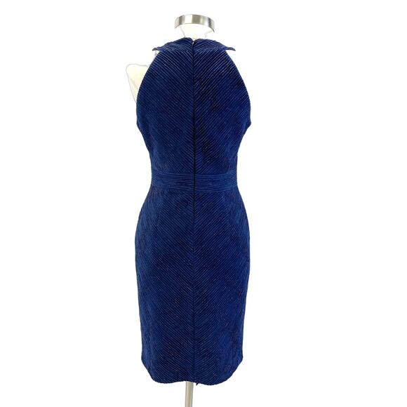 Eliza J Womens 12 Halter Neck Sheath Dress Navy Blue Metallic Stripe Cutout - Picture 3 of 12